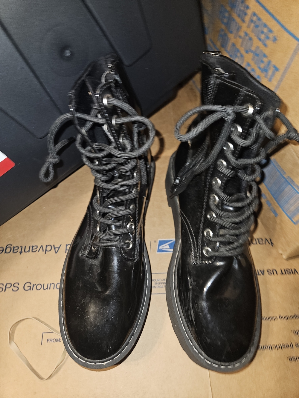 Divided Black Lace-Up Combat Boots